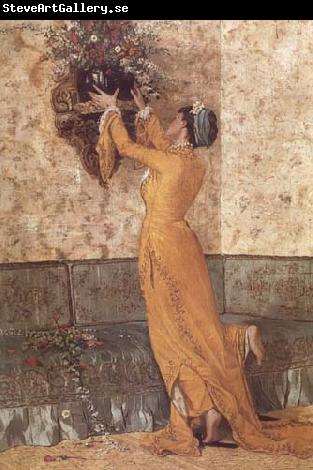 Osman Hamdy Bey Jeune fille disposant des fleurs dans un vase (mk32)